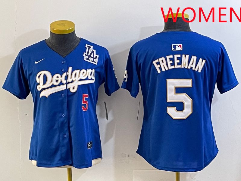 Women Los Angeles Dodgers 5 Freeman Blue Gold Game 2025 Nike MLB Jersey style 6